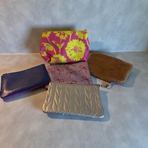 Cosmetic Bags- Lot Of Five, All New And Unused- Clinique, Ipsy, Fabric, Vinyl